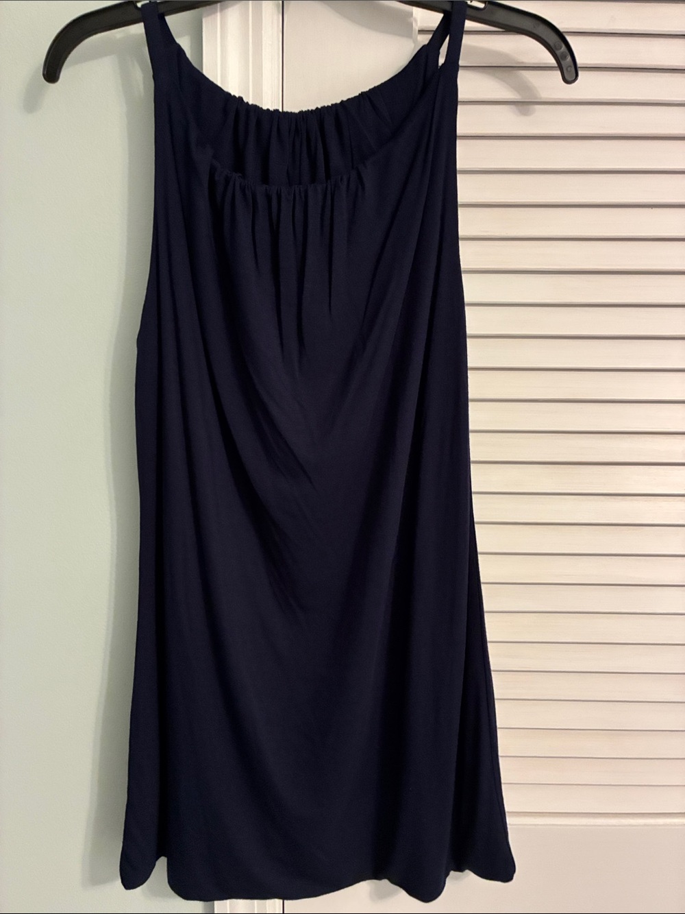 CAbi Navy Sleeveless Gathered-Neck Mini Dress